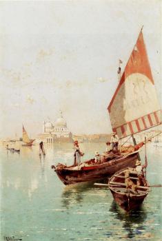 弗朗玆 理查德 翁特貝格爾 Sailboat In A Venetian Lagoon